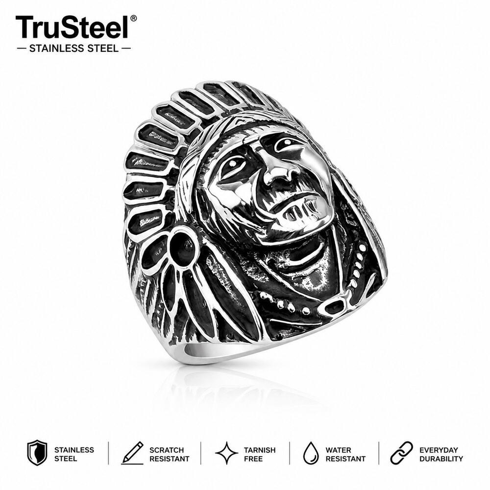 316L stainless steel silver Indians skull biker gothic ring size 14